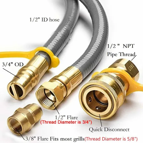 Miniatura 2 de Kit de conversión de manguera de gas natural de 10 pies 1/2 ID, ensamblaje de manguera de conexión/desconexión rápida de gas propano para parrilla