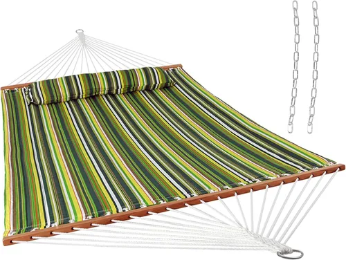 Miniatura 15 de Hamaca Sunnydaze acolchada, de tela doble, para 2 personas, Tradicional, Azul claro Azul y Verde