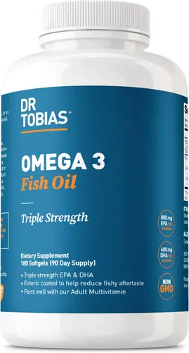 Dr. Tobias Aceite de pescado Omega 3, 2000 mg de triple fuerza con 800 mg de EPA y 600 mg de DHA por porción, suplementos de aceite de pescado Omega