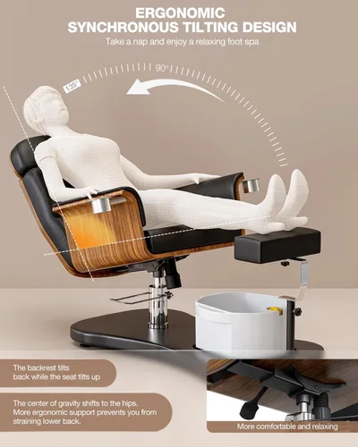 Miniatura 3 de VARONXE Silla de pedicura reclinable giratoria 360, sin fontanería, para tecnología de uñas, estación de pedicura con asiento ajustable, reposapiés