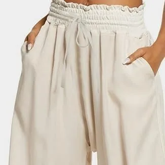 Miniatura 5 de Womens Wide Leg Pants High Waisted Casual Flowy Fall Loose Comfy Trousers Elastic Drawstring Waist with Pockets