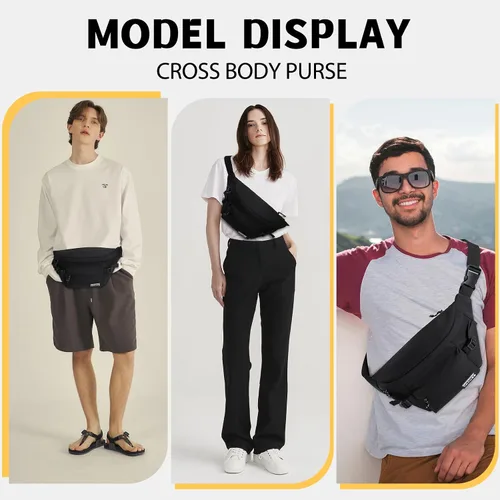 Miniatura 2 de Riñoneras para hombres y mujeres, bolsa de cintura cruzada delgada, bolsa antirrobo para viajar y entrenar (Negro-02, S)