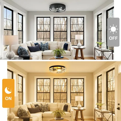 Miniatura 4 de Luz de techo de montaje empotrado Luminzone con pantalla de vidrio transparente, 2 luces, iluminación de estilo granja para interior y exterior