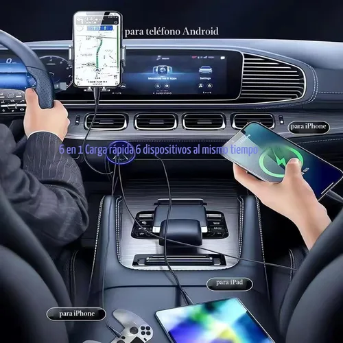 Miniatura 5 de Adaptador De Carga Súper Rápida USB C Para Coche Y Teléfono 6 En 1 Con Pantalla De Voltaje 250W Carga USB De Encendedor De Cigarrillos De Múltiples