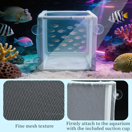 Miniatura 8 de MY MIRONEY Caja de malla para incubadora de peces de 6.3 x 5.63 x 6.22 pulgadas, caja de criador de acuarios, malla de nailon blanco, red