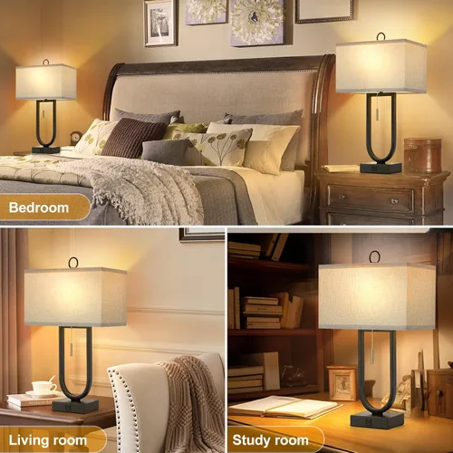 Miniatura 5 de Luvkczc Juego de 2 lámparas de mesita de noche con puertos USB C+A, lámpara de mesa de 24 pulgadas de alto con dos bombillas LED de 3000 K, pantalla