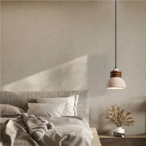 Miniatura 2 de Natural Yellow Travertine Chandeliers Industrial Wood Accents Hanging Lamp Mid Century Bedside Height Adjustable Pendant Lights for Kitchen Island