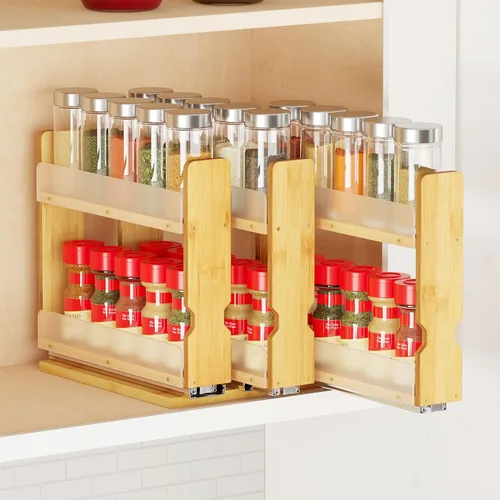 SpaceAid - Organizador de especias extraíble de bambú para gabinete, organizador de condimentos deslizante y resistente para cocina y despensa,