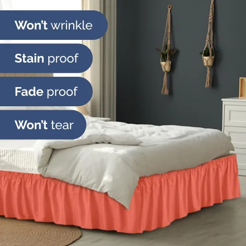 Miniatura 5 de Falda de cama envolvente con volantes, color coral, para camas de tamaño Queen con altura de 38 cm CGK Linens - Falda de cama plisada con tela 28