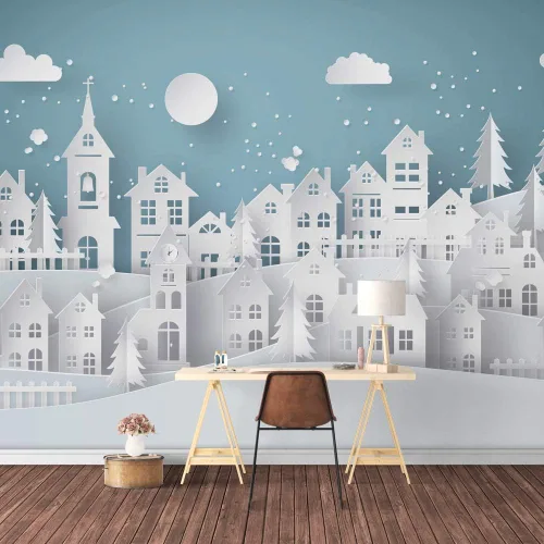 Miniatura 24 de Signford. - Mural de pared, diseño de mundo de nieve, tapiz removible, adhesivos de pared para dormitorio, sala de estar.