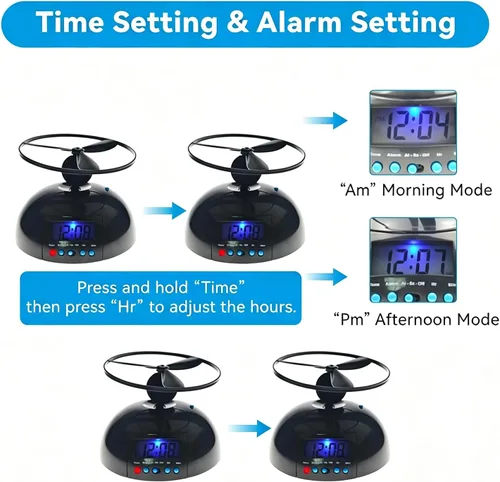 Miniatura 4 de Plplaaoo Reloj despertador volador para durmientes pesados, helicóptero LED helicóptero, helicóptero, helicóptero, helicóptero, hélice, novedoso