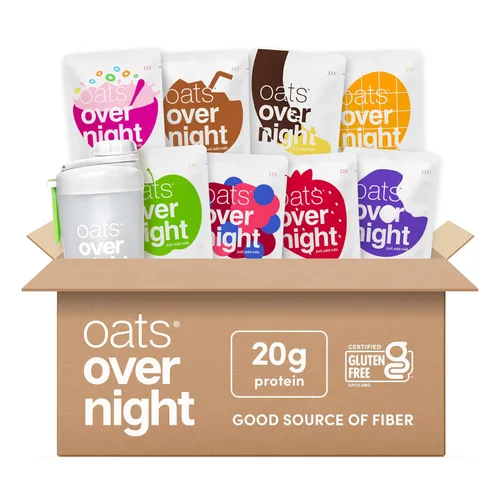 Oats Overnight Paquete de Variedad de Frutas – Batido de proteína de desayuno alto en proteínas, alto en fibra, sin gluten, sin OGM, avena proteica