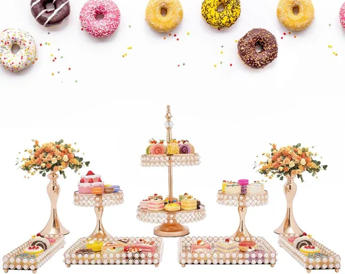 Miniatura 6 de Soporte para tartas, juego de exhibición de mesa de postres, paquete de 9 soportes de cristal para cupcakes con múltiples estilos de combinación