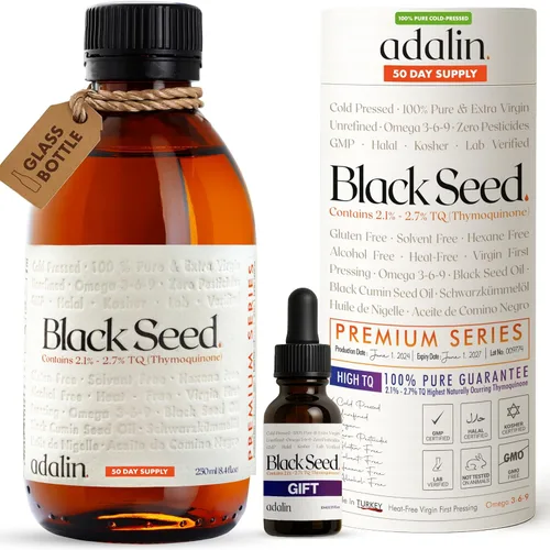 adalin Aceite de semilla negra líquido 8.4 fl oz | Aceite de semilla de Nigella Sativa | Alto en timoquinona | Prensado en frío | Botella de vidrio