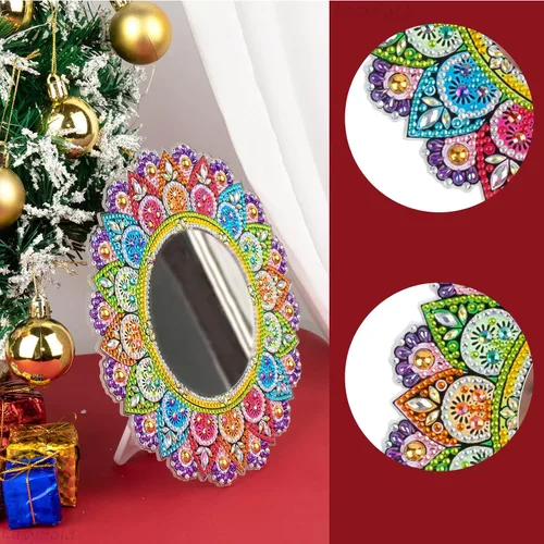 Miniatura 2 de Espejo de diamante, espejo de maquillaje de mandala, pintura de diamante con forma especial para principiantes, manualidades, regalos