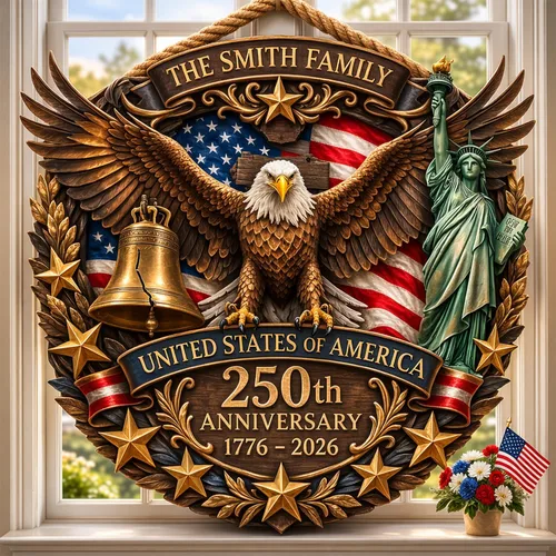 Miniatura 16 de NAZENTI Letrero personalizado para puerta del 4 de julio con nombre familiar, coronas de puerta personalizadas para 250 aniversario de Estados