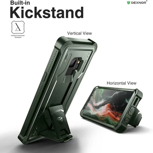 Miniatura 4 de Dexnor Funda para Samsung Galaxy S9, [Protector de pantalla y soporte integrados] Protección de grado militar resistente a prueba de golpes