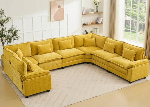 Miniatura 10 de Juego de sofá seccional modular de gran tamaño, sofá de nube convertible de asiento profundo, sofá esquinero grande en forma de L con cojines Beige