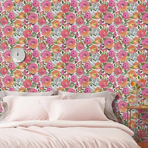 Miniatura 4 de WENMER Papel tapiz floral para despegar y pegar de 17.7 x 118 pulgadas, acuarela decorativa de flores rosas durazno, extraíble, para tocador