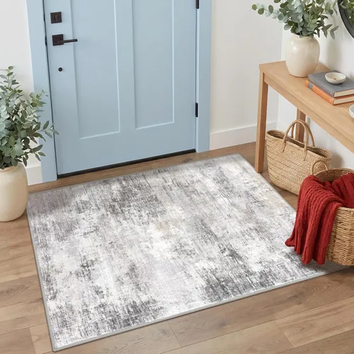 Miniatura 108 de IOHOUZE Alfombra pequeña abstracta de 2 x 3 pies, alfombra de entrada lavable para entrada interior, alfombras con respaldo de goma, alfombra gris
