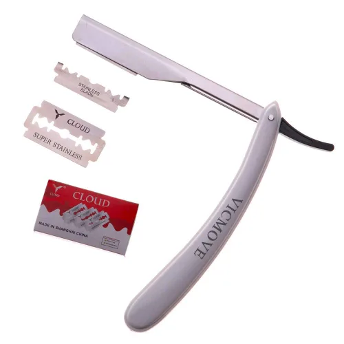 Miniatura 9 de Navaja de afeitar profesional de borde recto con 100 cuchillas Derby, 100% acero inoxidable, 1 navaja + 100 cuchillas 1 Razor + 200 Blades