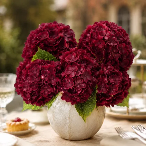 Miniatura 15 de Flores artificiales de hortensias de tacto real, 2 flores azules y 2 blancas de tacto real, flores de hortensias sintéticas de 21 pulgadas, flores