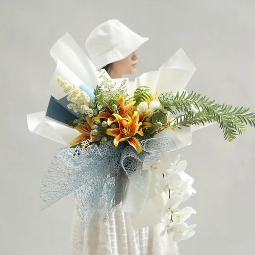 Miniatura 6 de Papel de regalo de malla de jacquard coreano con flores caladas 1 rollo, suministros para floristería, papel para envolver ramos de flores, Blanco
