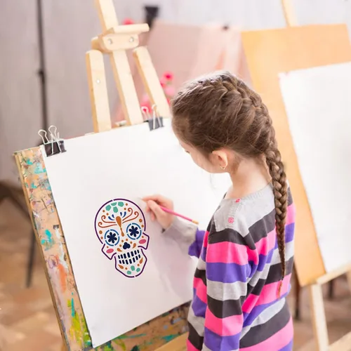 Miniatura 7 de BENECREAT 12 plantillas de dibujo de plástico con patrón de calavera, plantilla de pintura de suspenso de terror de 12 x 12 pulgadas para hacer Tema