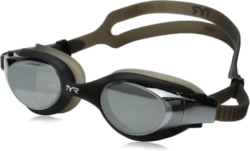 TYR Vesi Adult Swim Goggles - Low Profile Training Goggles for Men & Women, Anti Fog, UV Protection, with Quick Adjust Strap Plateado / azul marino