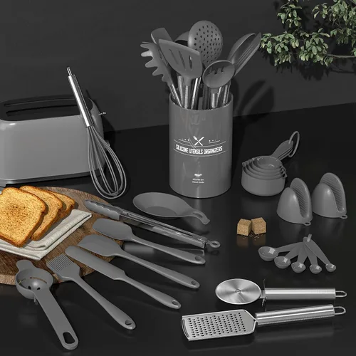 Miniatura 4 de Umite Chef Juego de utensilios de cocina de silicona, 43 espátulas de silicona con mango de acero inoxidable, antiadherente, resistente al calor