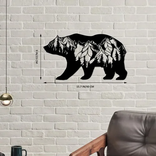 Miniatura 3 de Resama Arte de pared de oso de metal, animales del bosque, decoración rústica, decoración de desierto, adornos de montaña para sala de estar