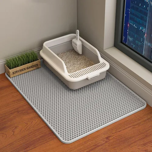 Miniatura 14 de HCY&WLD Tapete para arena de gatos, 45x26/35x24/30x22/24x18 pulgadas, tapete de doble capa para caja de arena de gatos, EVA antideslizante