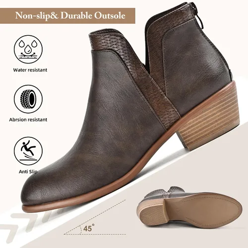 Miniatura 4 de SDONY Botines de tacón bajo para mujer, botines gruesos y elegantes con cremallera para mujer