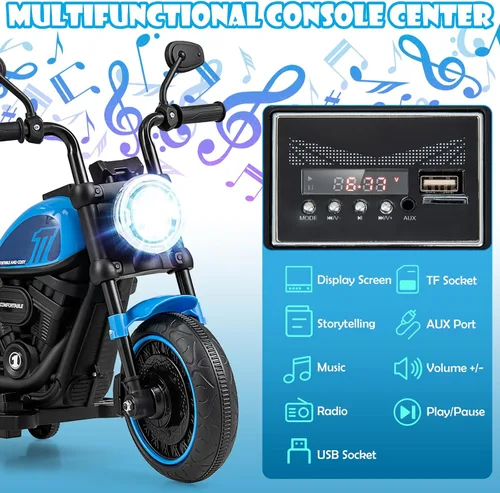 Miniatura 5 de Honey Joy Motocicleta de Montar, Motocicleta para Niños de 6 V con Luz LED, Música, Pedal de Pie, Adelante/Atrás, Arranque Suave, Motocicleta