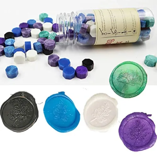 80 cuentas de cera de sellado de colores mezclados para sello de cera azul, verde, violeta, negro, cera de sellado, invitaciones de boda, tarjetas