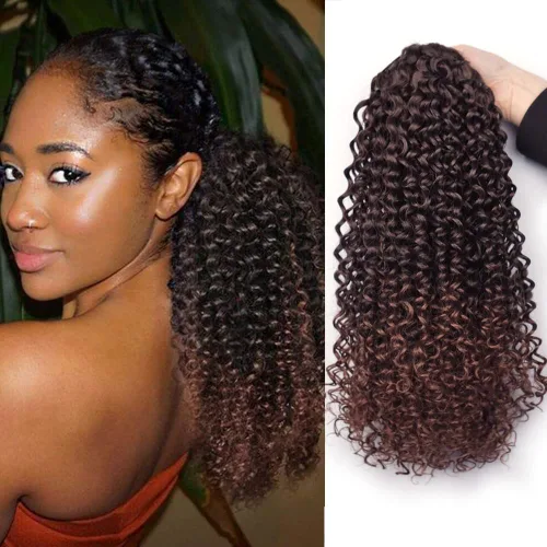 Miniatura 9 de Cola de caballo con cordón para mujeres negras, rizado de 16 pulgadas, extensiones de cola de caballo negro natural (1b)