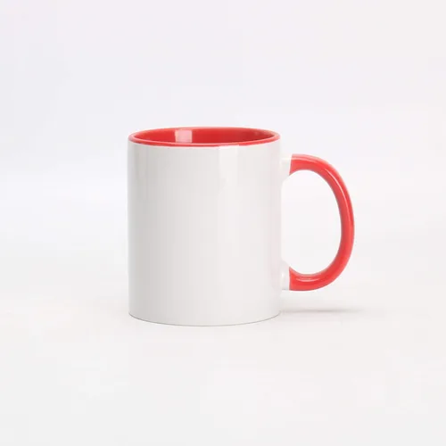Miniatura 11 de Taza de café de sublimación de cerámica blanca de 11 onzas con colores sólidos en el interior y mango negro, rojo, rosa, azul, verde y amarillo, 6