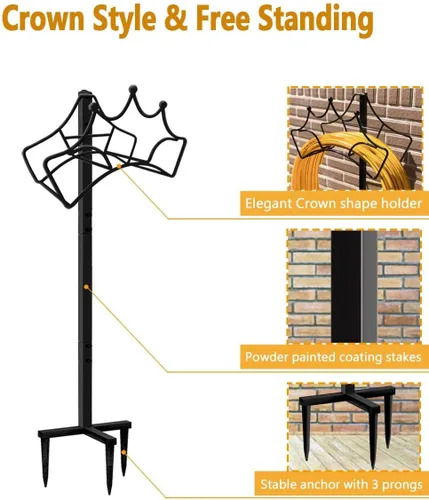 Miniatura 2 de Garbuildman Soporte Independiente de Manguera de Jardín - Soporte de Carrete de Tubería de Agua de Metal para Exteriores, Negro Brillante