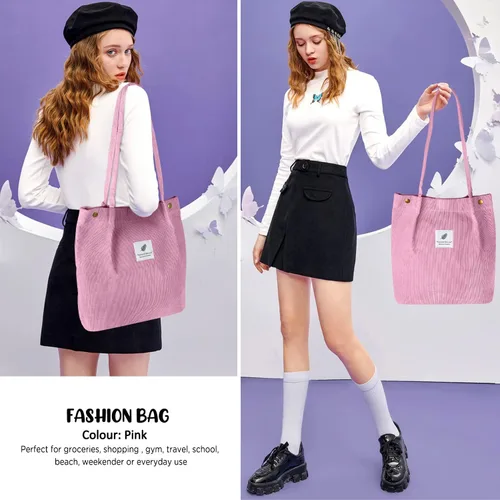 Miniatura 47 de Ayieyill - Bolsa de pana para mujer y niña, con correa de lona para colgar al hombro, bolsa con bolsillo
