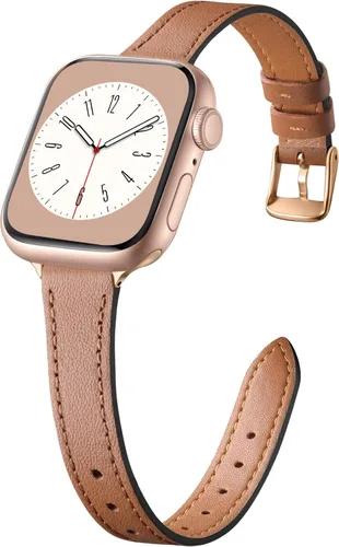 Charlam Correa de cuero delgada compatible con bandas de Apple Watch para mujeres de 1.57, 1.52, 1.61, 1.65, 1.73, 1.77, 1.81 pulgadas, correa de