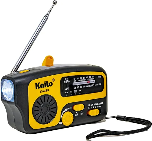 Miniatura 5 de Kaito Radio de emergencia KA388 - AM/FM NOAA Alerta meteorológica de 5 vías con manivela solar receptor de radio con linterna LED y cargador