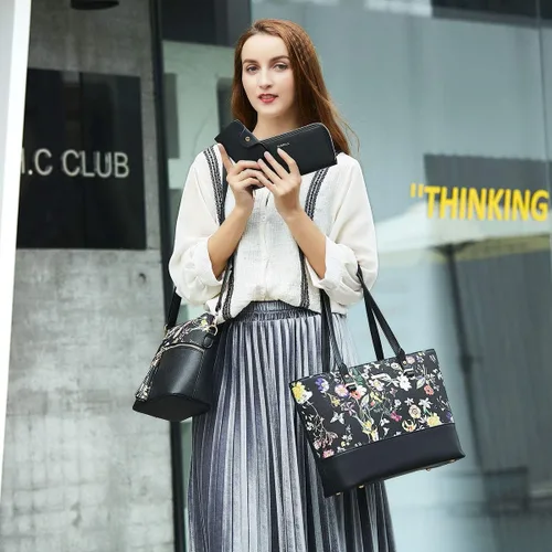 Miniatura 205 de Juego de 4 bolsas modernos para mujer de cuero sintético: bolso tote, bolso de hombro, bolso de mano y cartera.