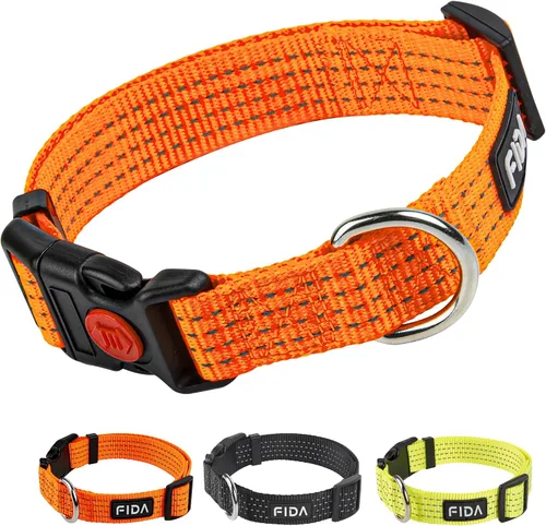 Fida Collar reflectante para perro, collares de nailon para perros con colores neón para perros pequeños, medianos y grandes, de alta visibilidad