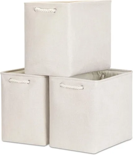 Miniatura 72 de Bidtakay Cestas de almacenamiento de tela con asas [paquete de 2] organizador de lona grande de 16 x 11.8 x 11.8 pulgadas, canastas altas plegables
