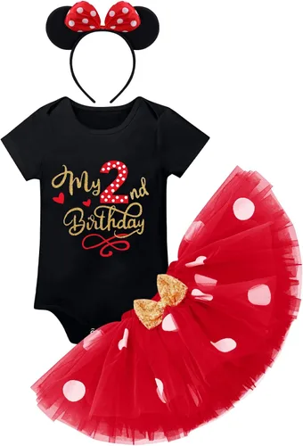 Miniatura 2 de Traje de bebé para primer cumplaños, de lunares, falda de tutú, diadema de orejas de ratón, traje perfecto para sesión de fotos