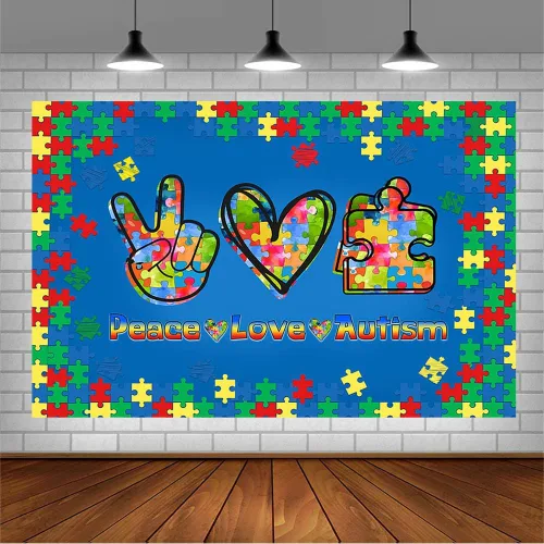 Miniatura 3 de AIBIIN Telón de fondo de cabina de fotos para concienciación sobre el autismo de 7 x 5 pies, apoyo inspirador para el autismo, decoración de abril