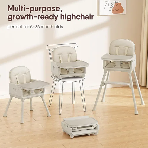Miniatura 3 de Obee Odee Silla Alta Portátil 3 en 1 para Bebés y Niños Pequeños, Silla Alta Plegable Convertible Fácil de Limpiar para Infantes con Patas Beige