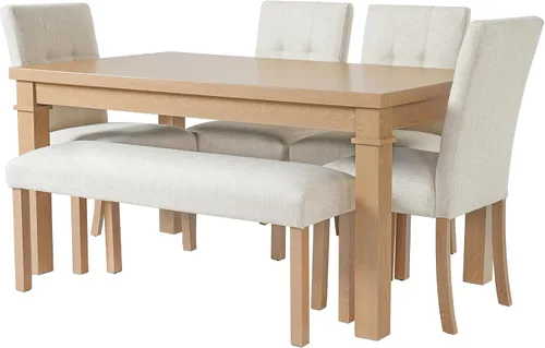 Miniatura 8 de P PURLOVE Juego de mesa de comedor de 6 piezas, mesa de cocina rectangular de madera con 4 sillas tapizadas, 1 banco para comedor y sala de estar