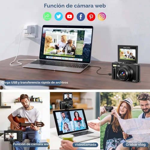 Miniatura 4 de Cámara digital para fotografía, cámara de vlogging 4K para YouTube de 3 pulgadas, pantalla abatible de 180°, zoom digital 18X, cámaras retro