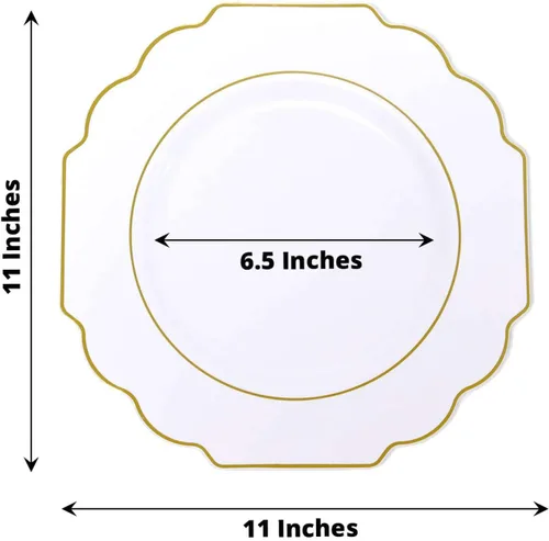 Miniatura 3 de Efavormart - Paquete de 10 platos de postre de plástico color rosa canela de 8 pulgadas, con borde dorado barroco, platos de ensalada desechables